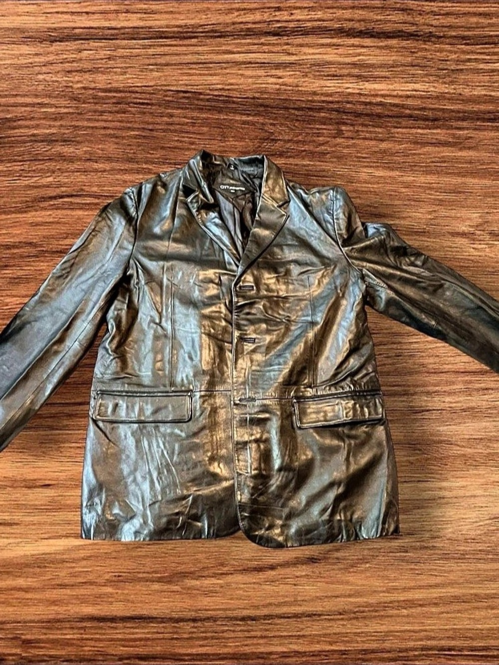 City Jones New York Black Genuine Leather Blazer Jacket Men’s 46R